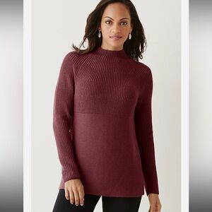 J. Jill Burgundy/Plum Wool Blend Mock Neck Mixed Stitch Sweater Women’s M